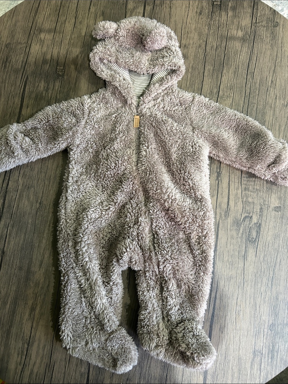 Carter’s Unisex Cozy Plush Hooded One-Piece in Light Taupe  size 3M